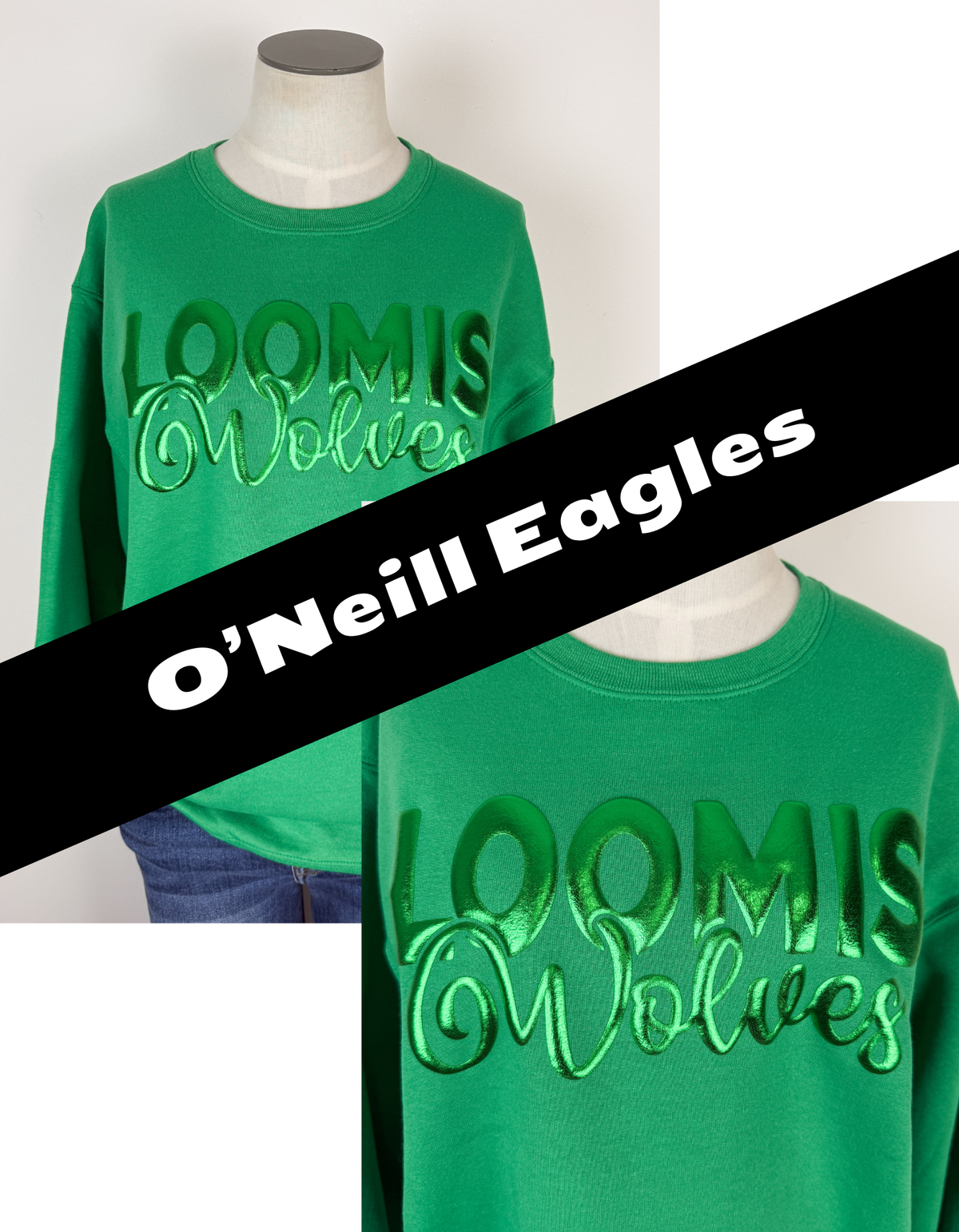 O'Neill Eagles Metallic Puff School Crewneck Sweatshirts