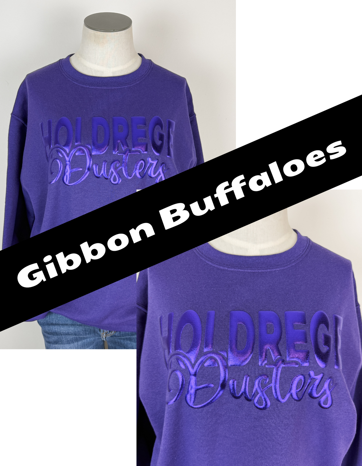 Gibbon Buffaloes Metallic Puff School Crewneck Sweatshirts