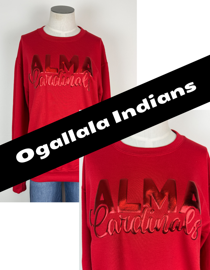 Ogallala Indians Metallic Puff School Crewneck Sweatshirts