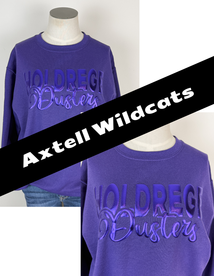 Axtell Wildcats Metallic Puff School Crewneck Sweatshirts