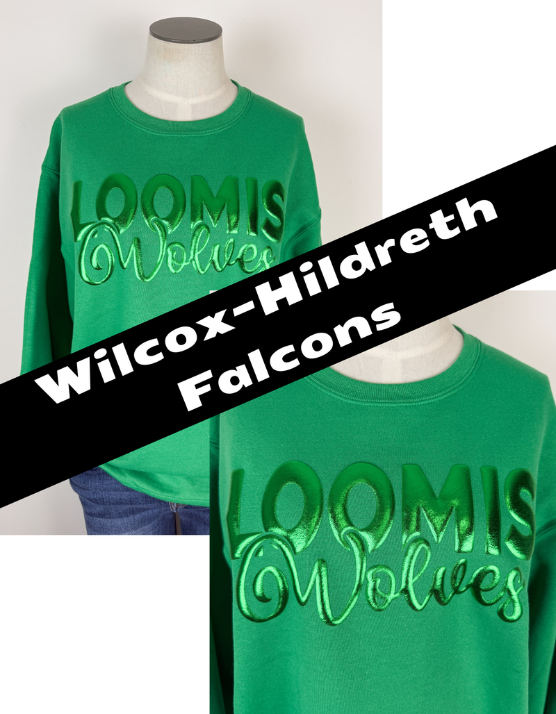 Wilcox-Hildreth Falcons Metallic Puff School Crewneck Sweatshirts