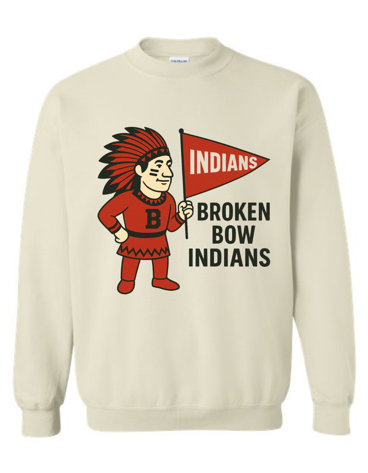 Broken Bow Indians Vintage Mascot Tee & Sweatshirt