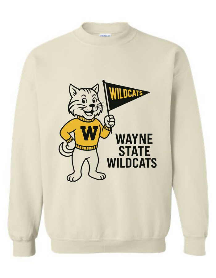 Wayne State Wildcats Vintage Mascot Tee & Sweatshirt