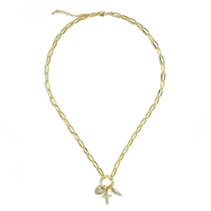 Savannah Heart Cross Necklace in Gold