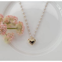 Bubble Heart Charm Pearl Necklace in Gold