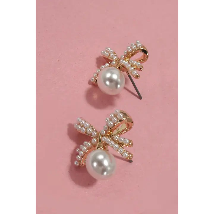 Pearl Bow Drop Earrings