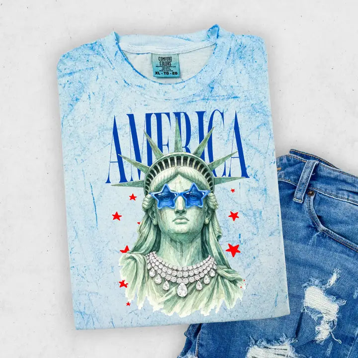 Statue of Liberty Tee in Blue Burst