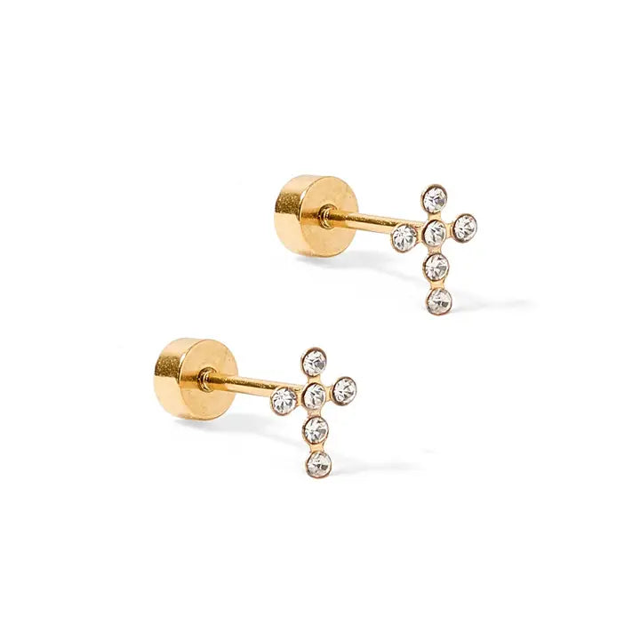 Linny Co. Clara Cross Screwback Stud Earrings