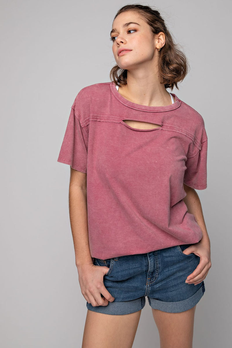 Mineral Wash Cutout Tee in Heathered Rose