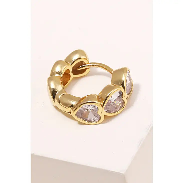 Mini Heart Huggie Earrings in Gold
