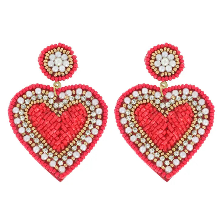 Beaded Heart Drop Earrings