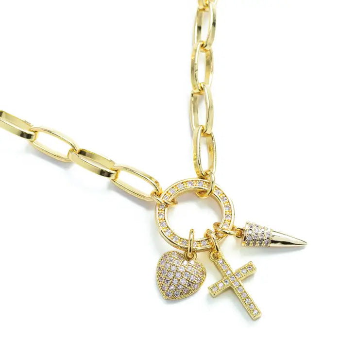 Savannah Heart Cross Necklace in Gold
