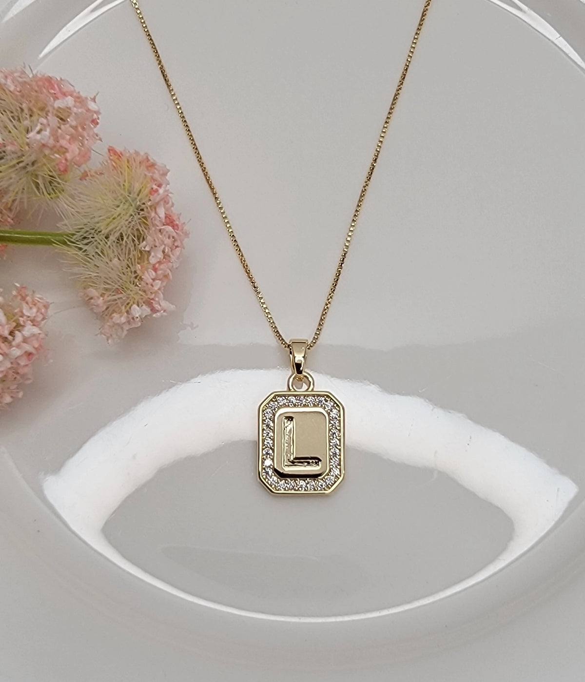 Dainty Initial Tile Necklace in Gold