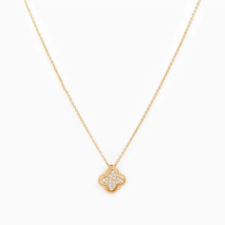 Pave Clover Necklace in Gold