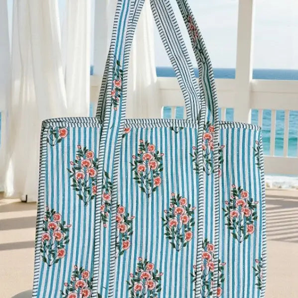 Quilted Floral Tote Bag