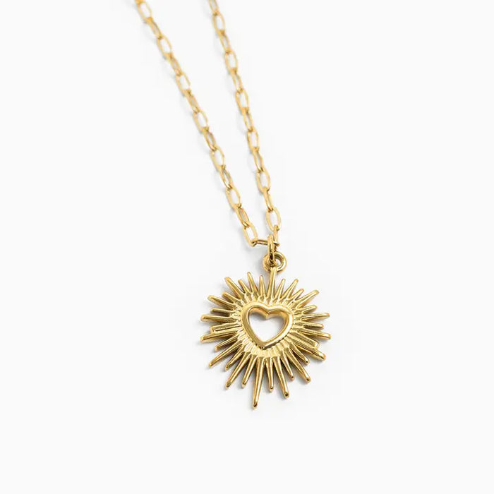 Heart Sunburst Necklace in Gold