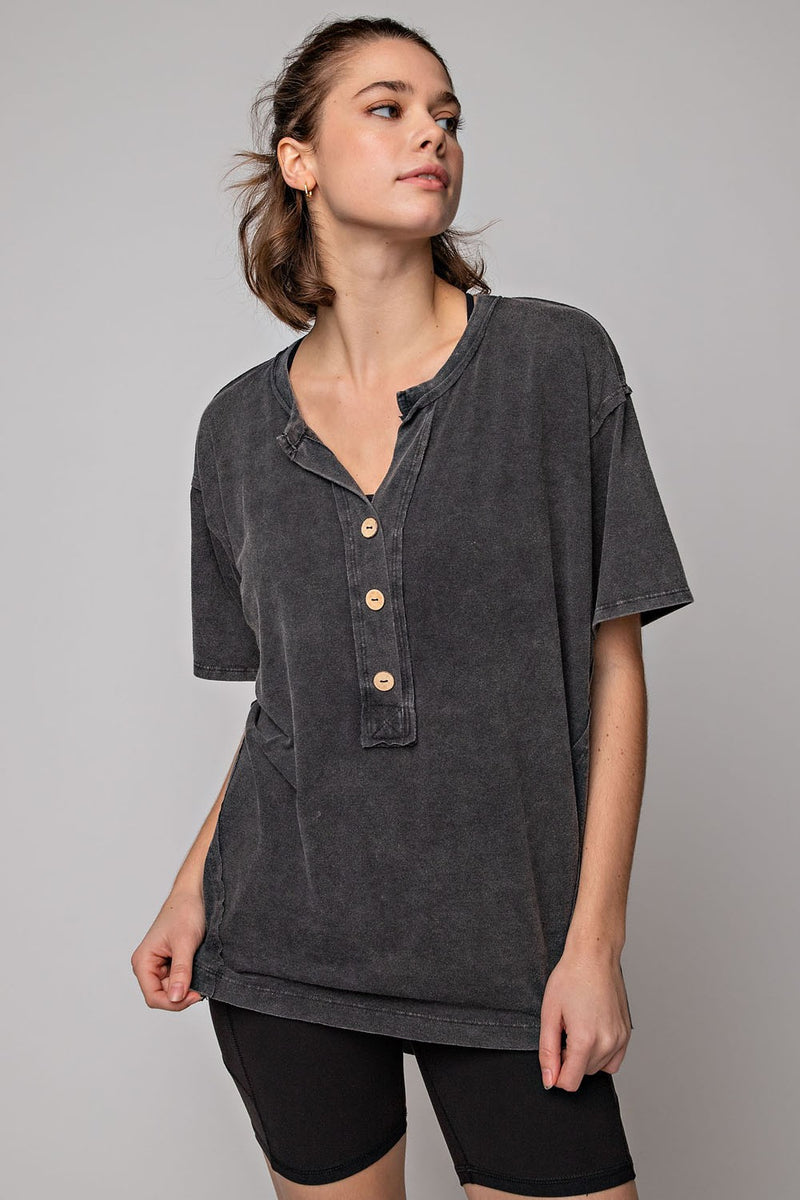 Mineral Washed Short Sleeve Top in Washed Black