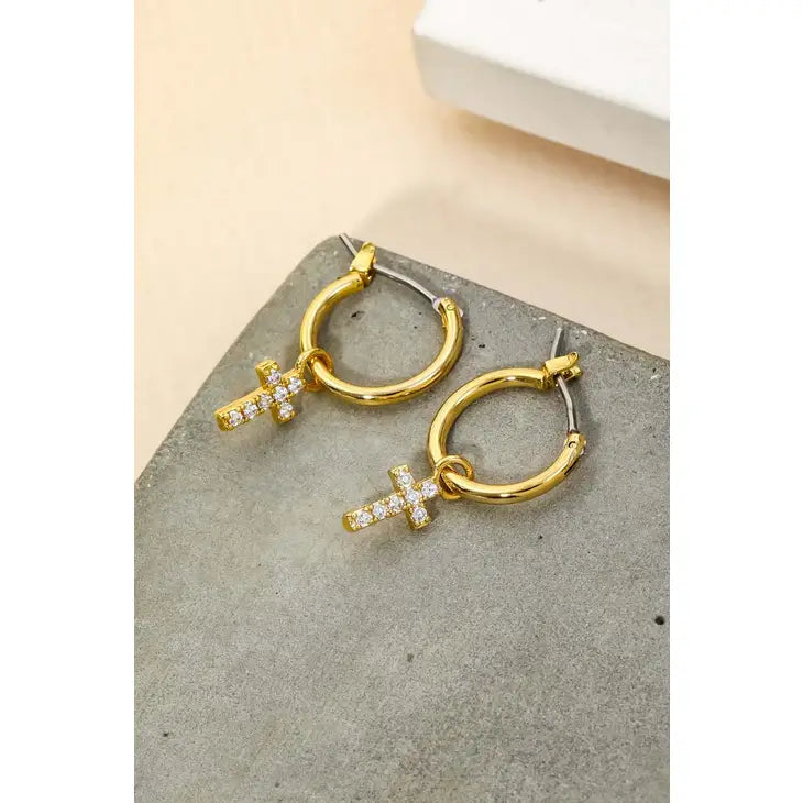 Pave Cross Huggie Earrings
