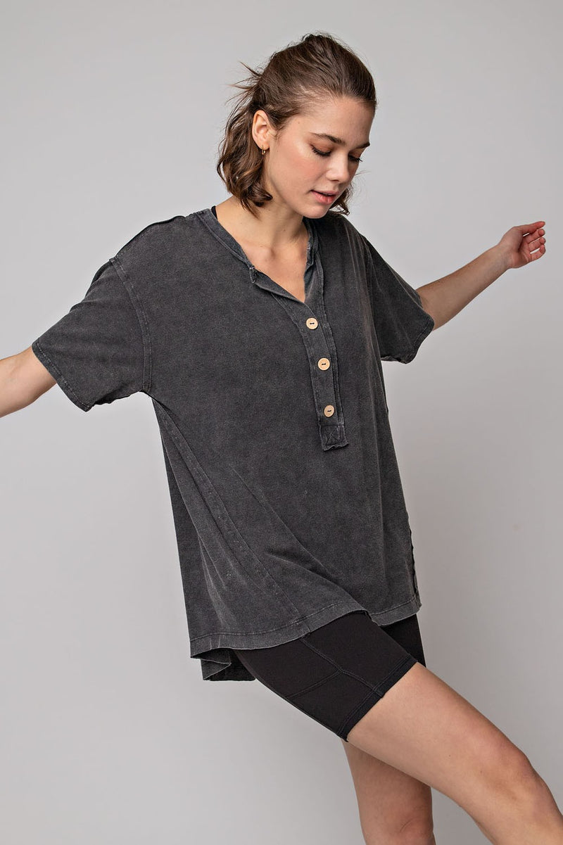 Mineral Washed Short Sleeve Top in Washed Black