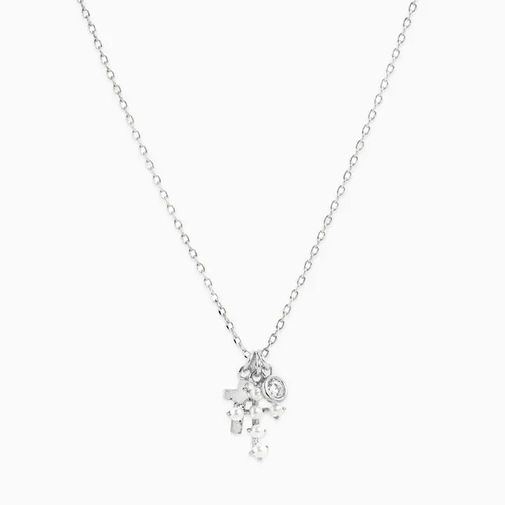 Pearl Cross Triple Charm Necklace in Silver