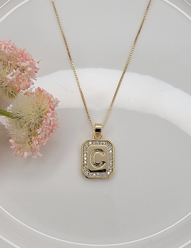 Dainty Initial Tile Necklace in Gold