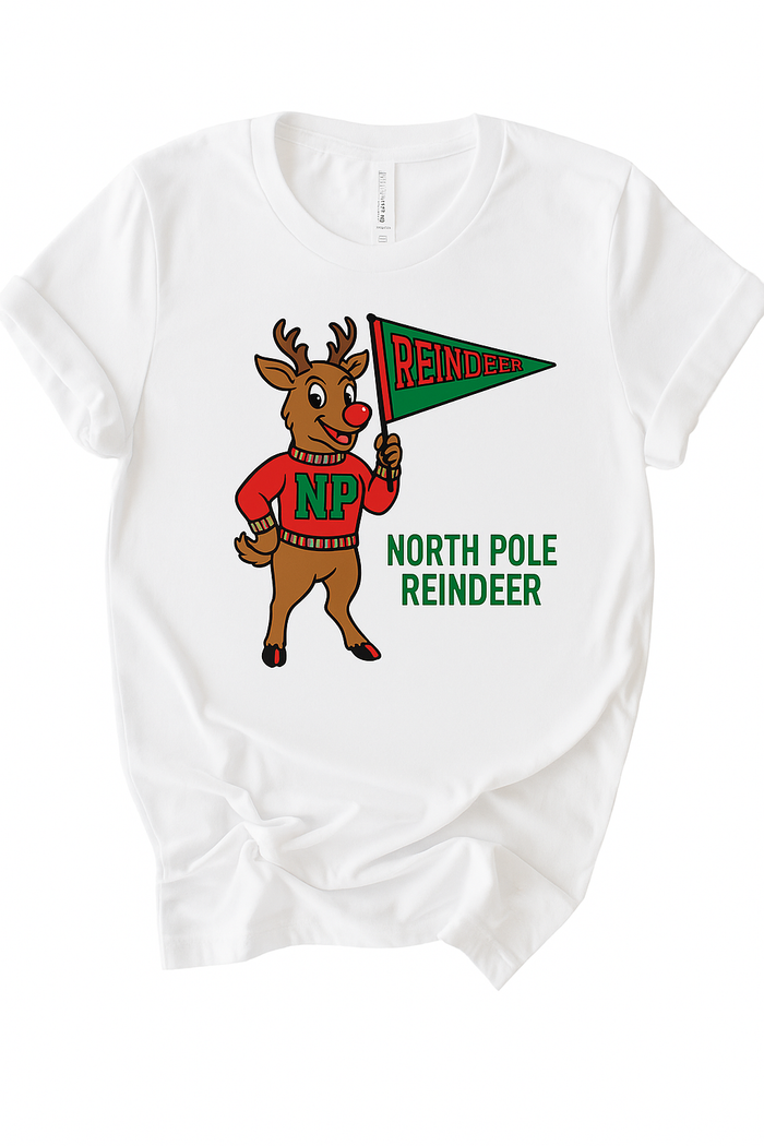 North Pole Reindeer Vintage Mascot Tee & Sweatshirt