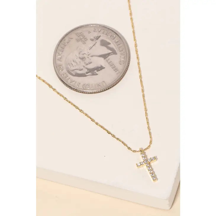Dainty Rhinestone Cross Necklace in Silver