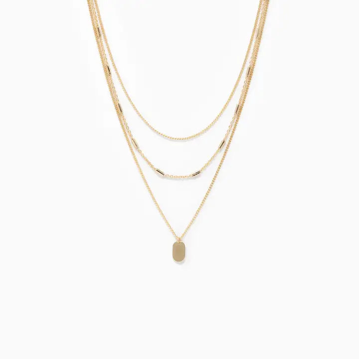 Triple Layered Chain Necklace with Mini Tag Pendant