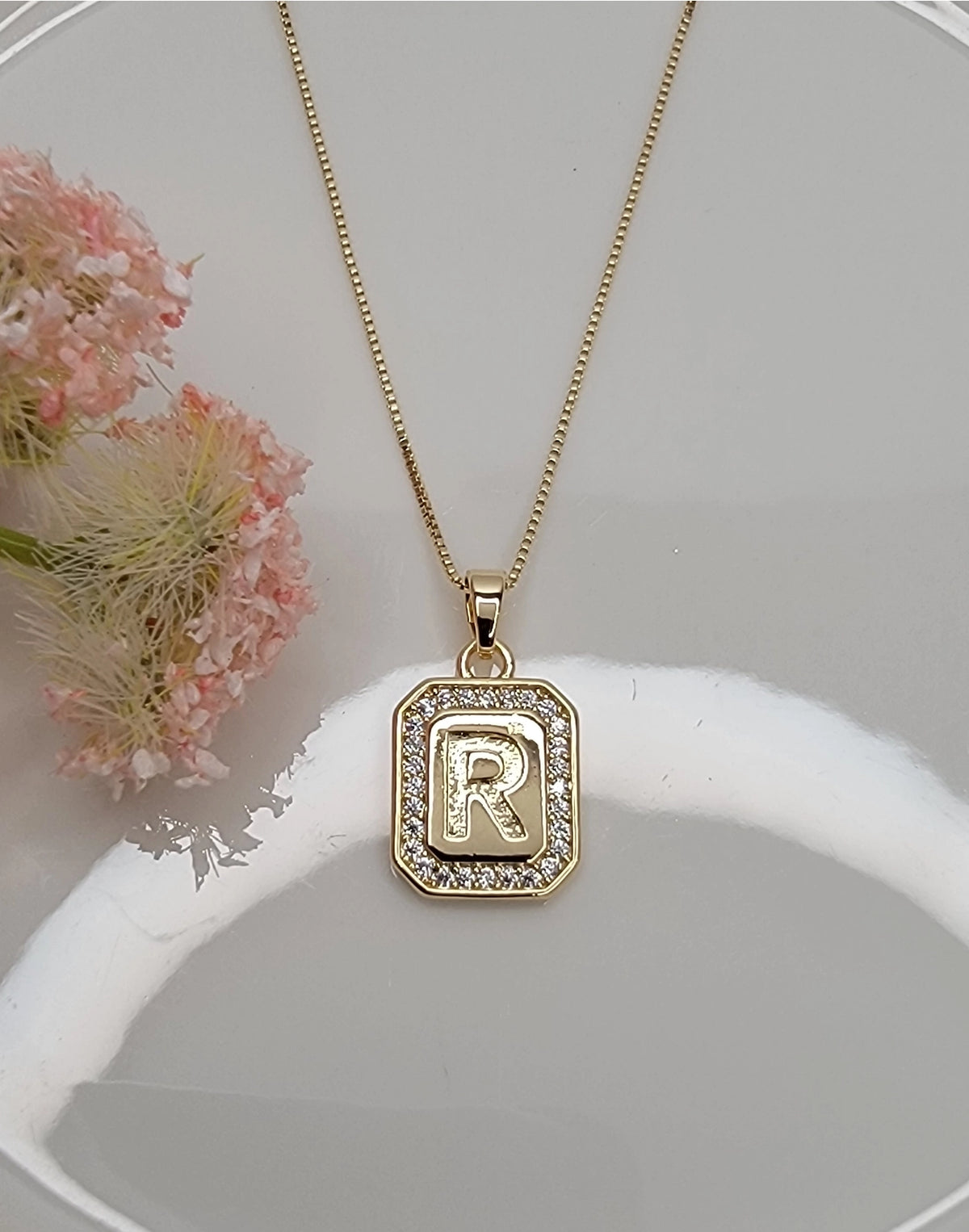 Dainty Initial Tile Necklace in Gold