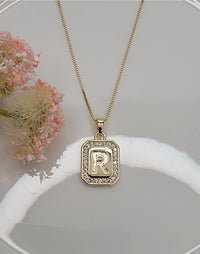 Dainty Initial Tile Necklace in Gold