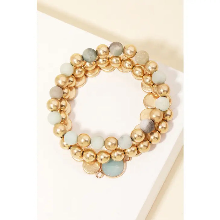 Stone and Beaded Stackable Bracelet Set