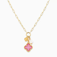 Clover Triple Charm Necklace in Light Pink/Gold