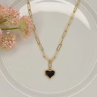 Link Chain with Heart Pendant Necklace in Gold