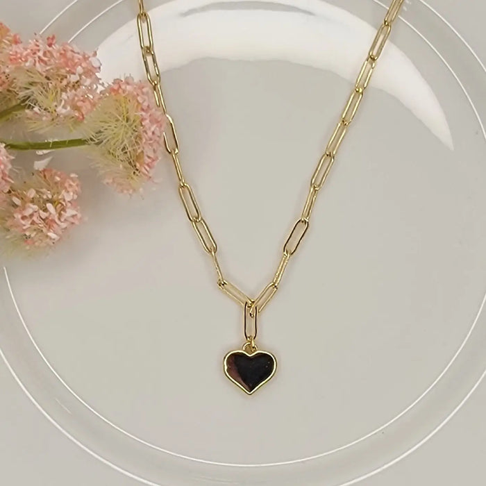 Link Chain with Heart Pendant Necklace in Gold