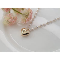 Bubble Heart Charm Pearl Necklace in Gold