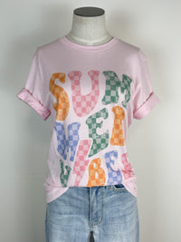 Summer Vibes Checkered Tee in Pink