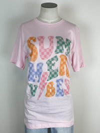 Summer Vibes Checkered Tee in Pink