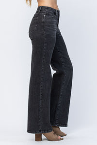 Judy Blue Button Fly Wide Leg in Washed Black