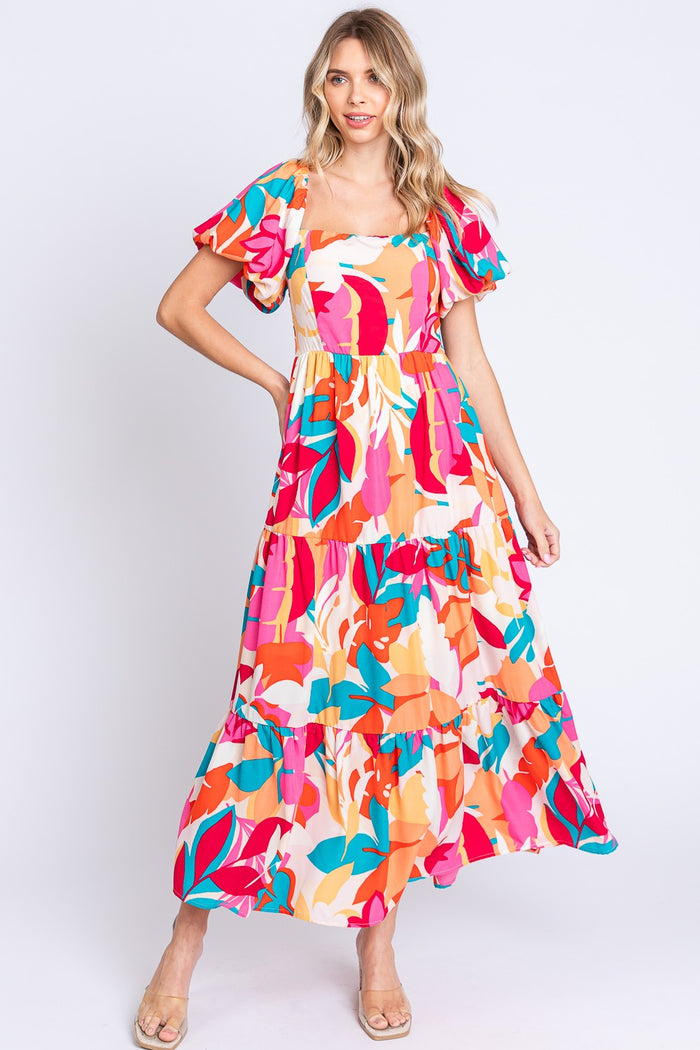 Amara Printed Smocked Back Tiered Maxi Dress