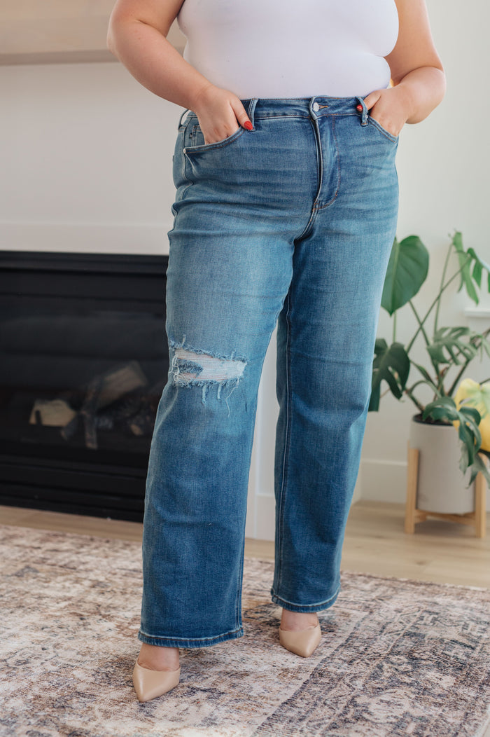 Judy Blue Women's High-Rise Destroyed Wide Leg Trouser Jeans 88597
