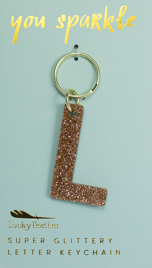 Lucky Feather Glitter Letter Keychain