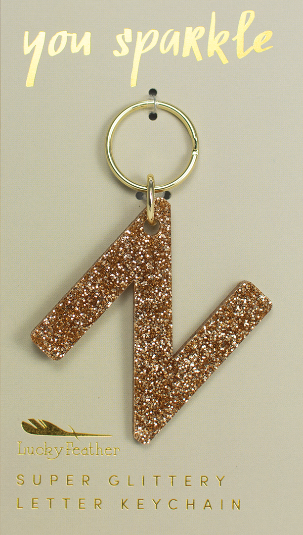 Lucky Feather Glitter Letter Keychain