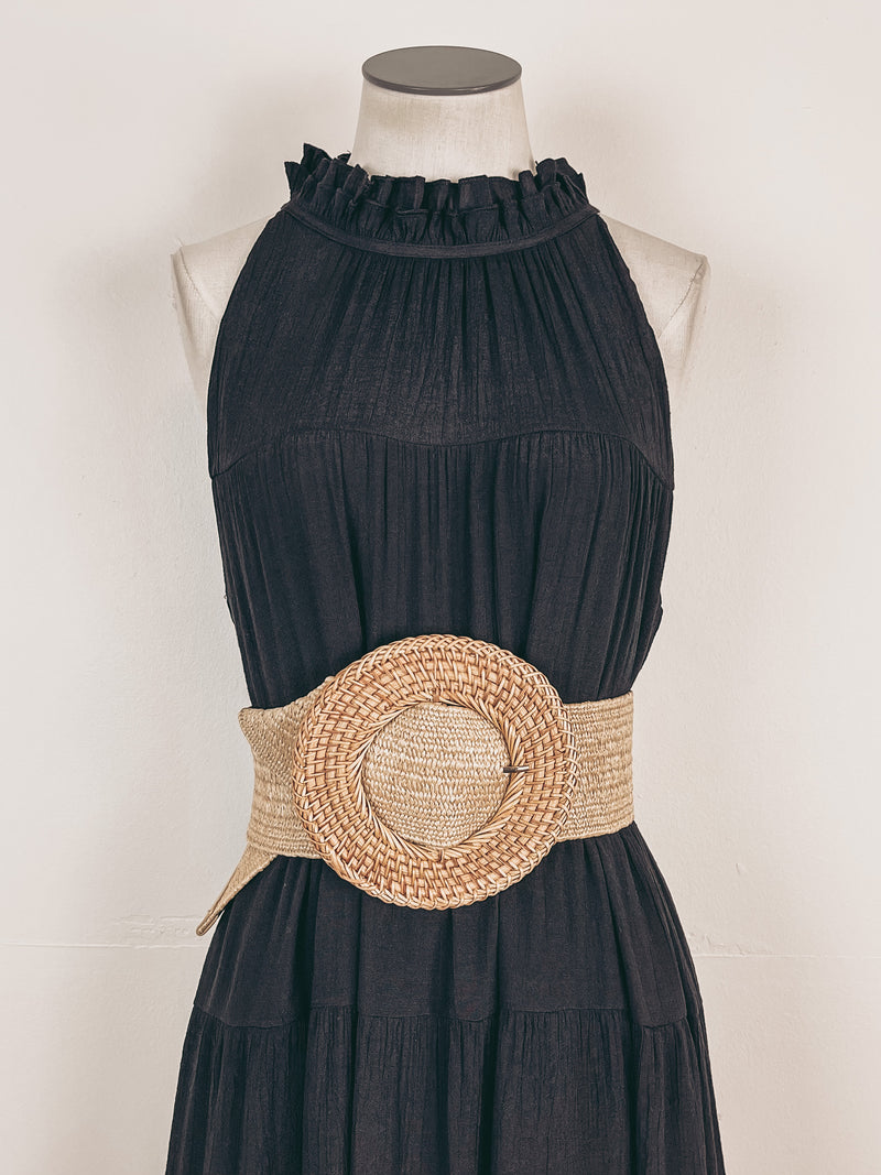 Woven Rattan Buckle Stretch Belt