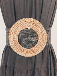 Woven Rattan Buckle Stretch Belt