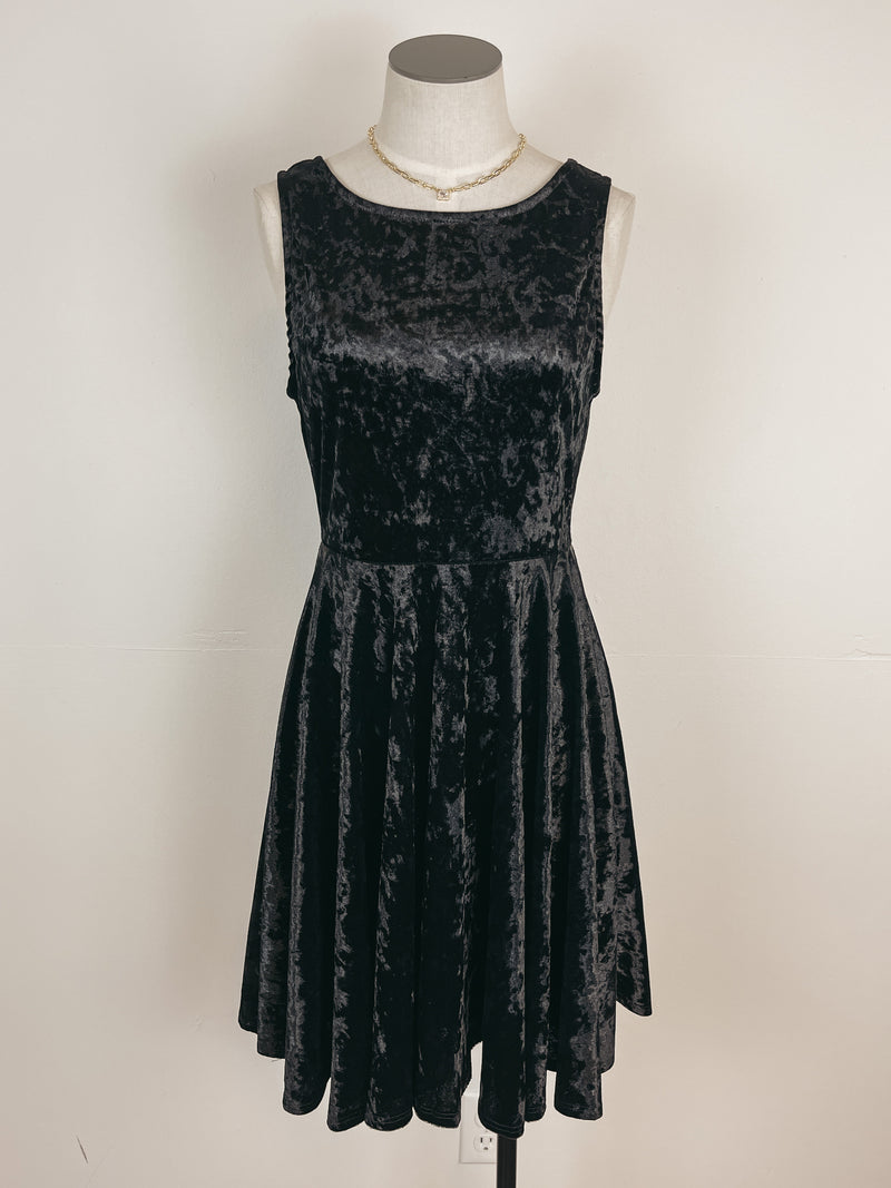 V Back Velvet Dress in Black