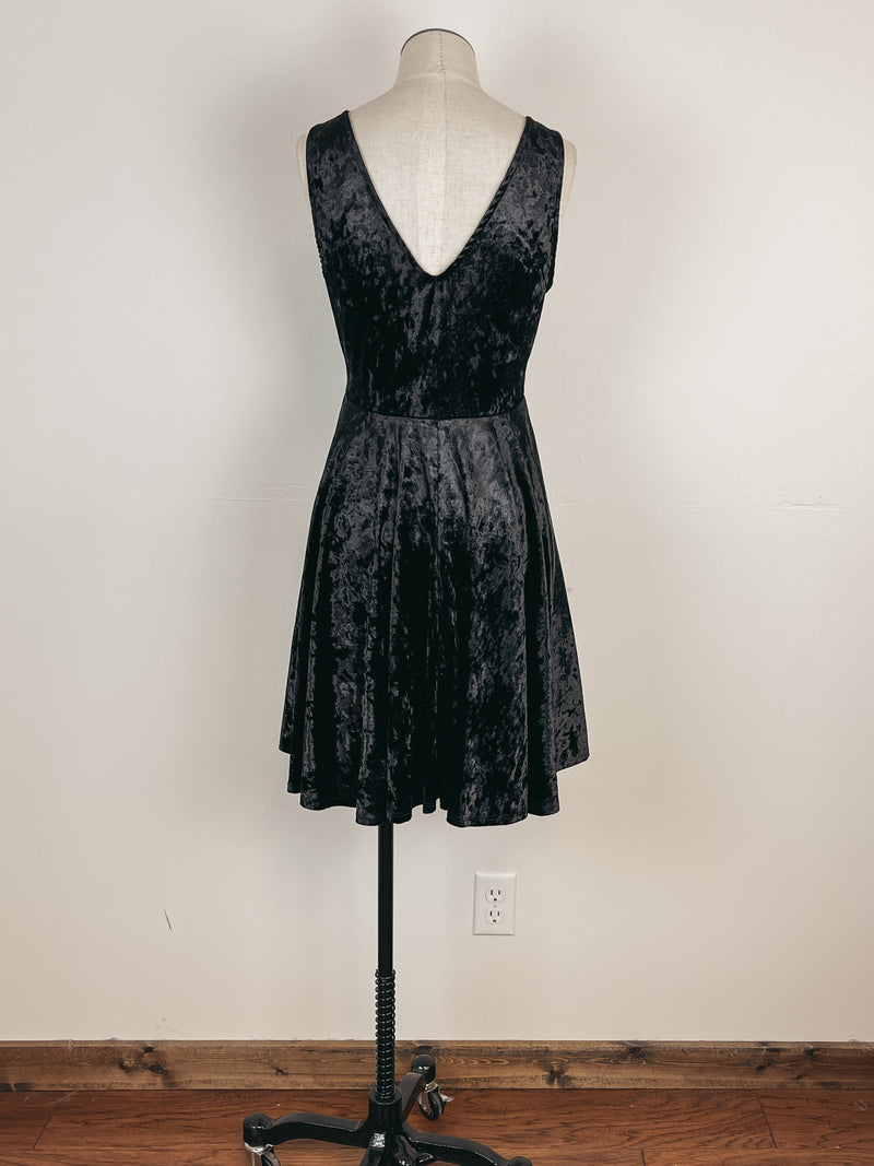 V Back Velvet Dress in Black