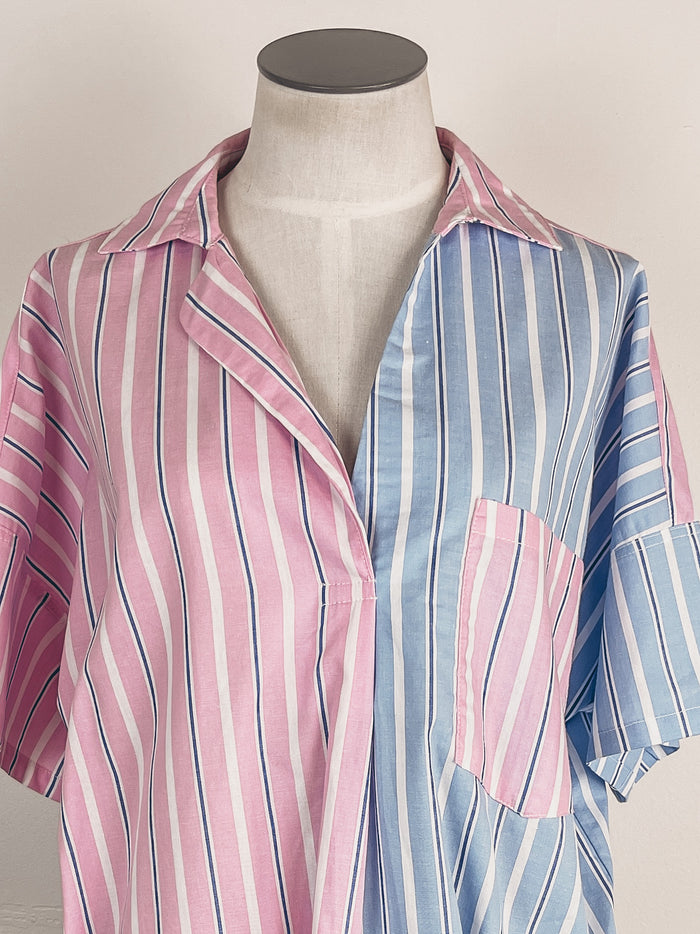 Striped Back Button Top