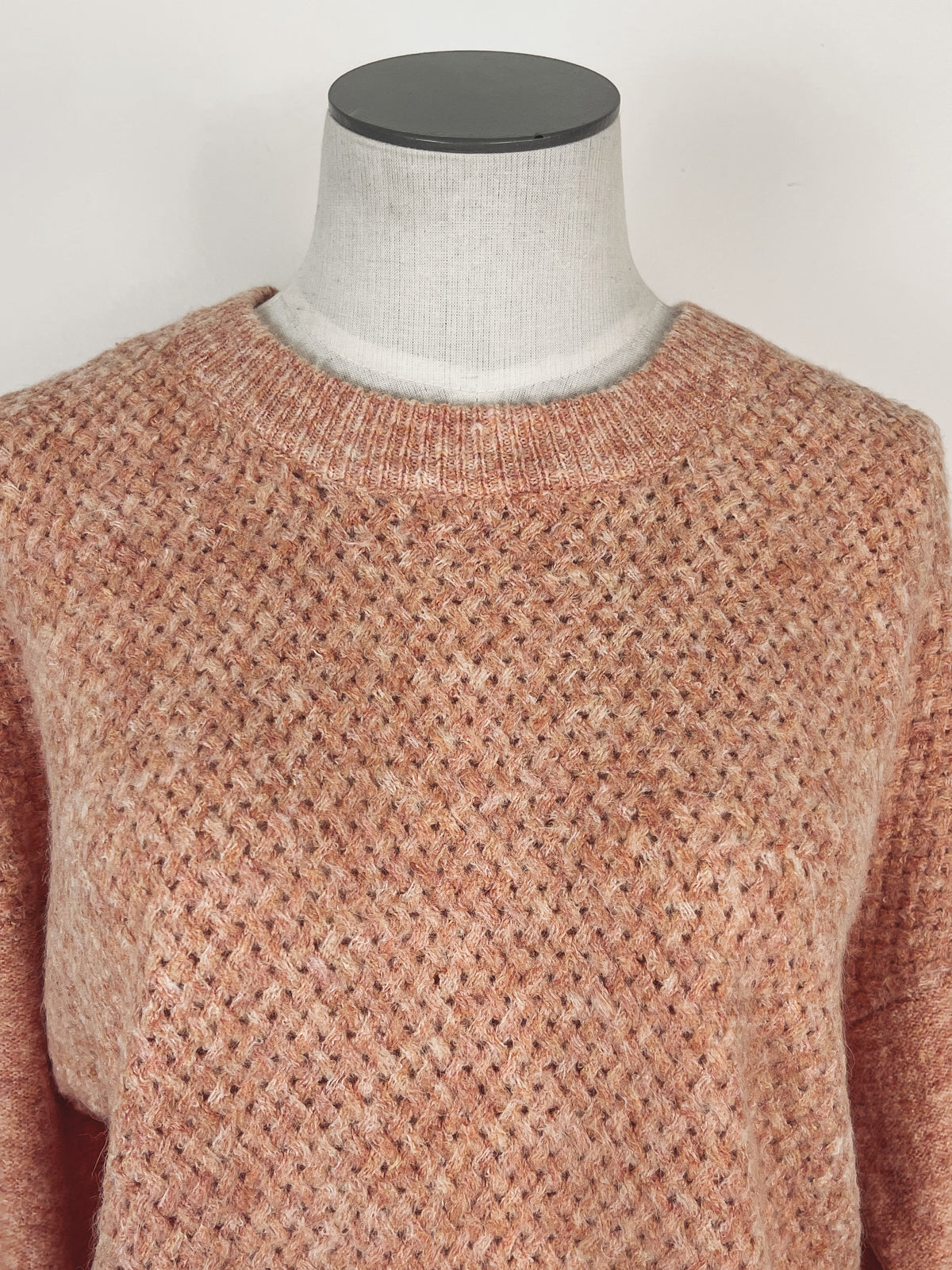 Crew Neck Basket Weave Sweater in Lt Orange