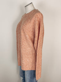 Crew Neck Basket Weave Sweater in Lt Orange