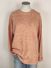 Crew Neck Basket Weave Sweater in Lt Orange